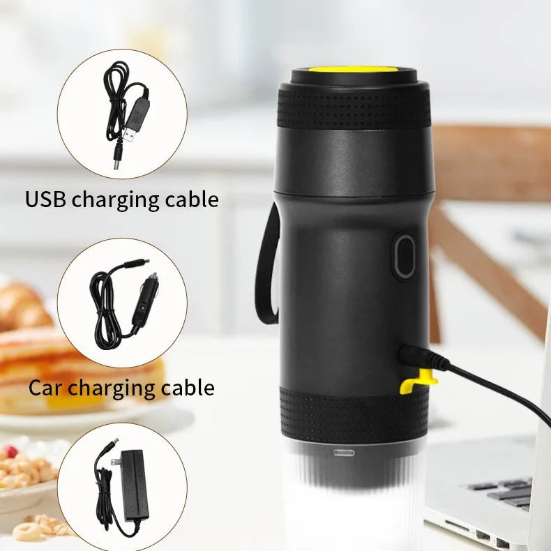 Portable 3-in-1 Capsule Coffee Machine Cordless, Rechargeable, for Home, Car & Camping