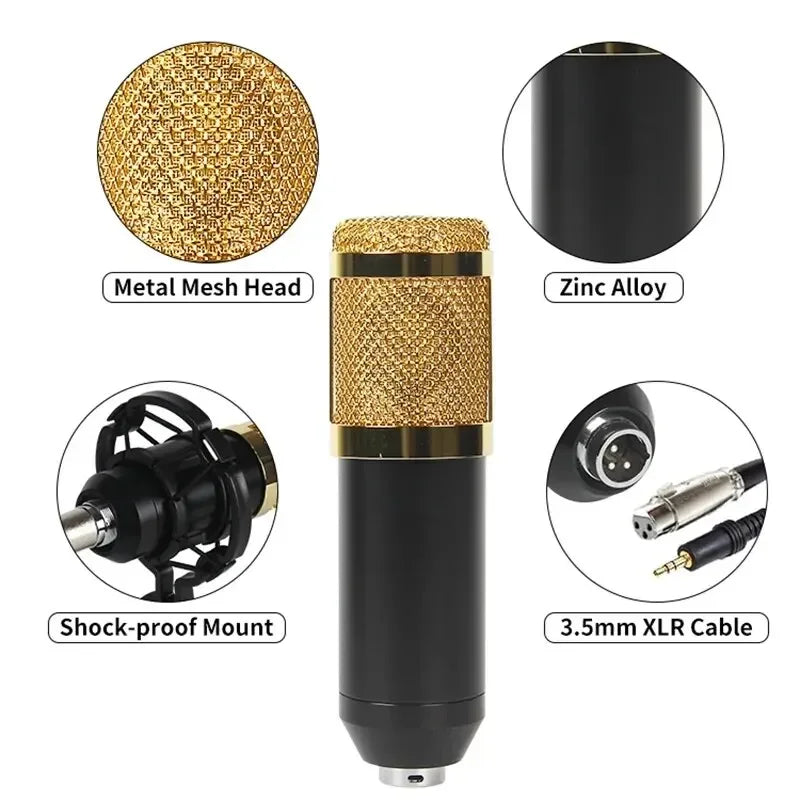 BM800 V8 Sound Card Condenser Microphone Kit, Cardioid, Black