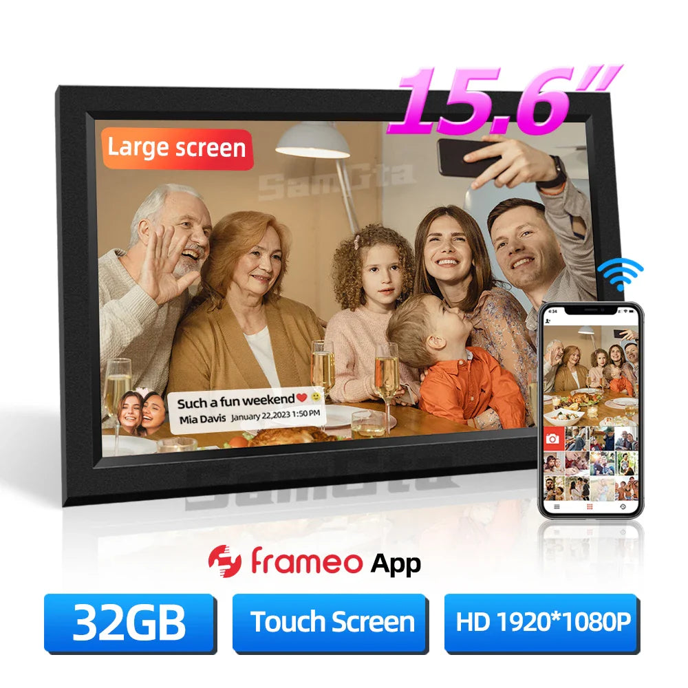 Smart 15.6" Digital Picture Frame 32GB HD Display - White