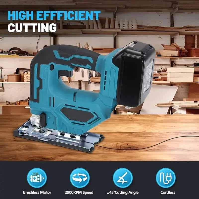 18V Cordless Curved Jigsaw – 3000RPM, Adjustable Bevel Cutting, Compatible with Makita Batteries