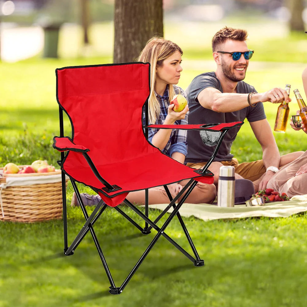 Portable Folding Camping Chair with Armrest & Carry Bag – Blue