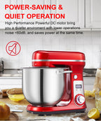 Red 1200W Kitchen Stand Mixer 6L, 6-Speed, Quiet Motor