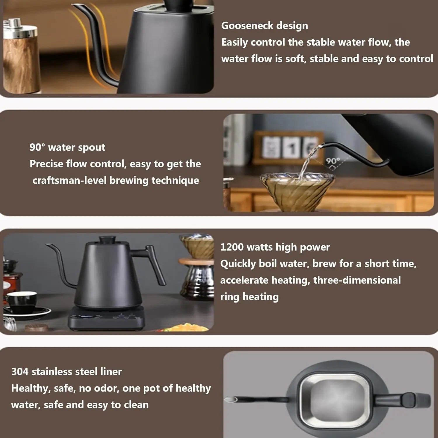 1L Electric Gooseneck Kettle with Precise Temperature Control & Brew Timer