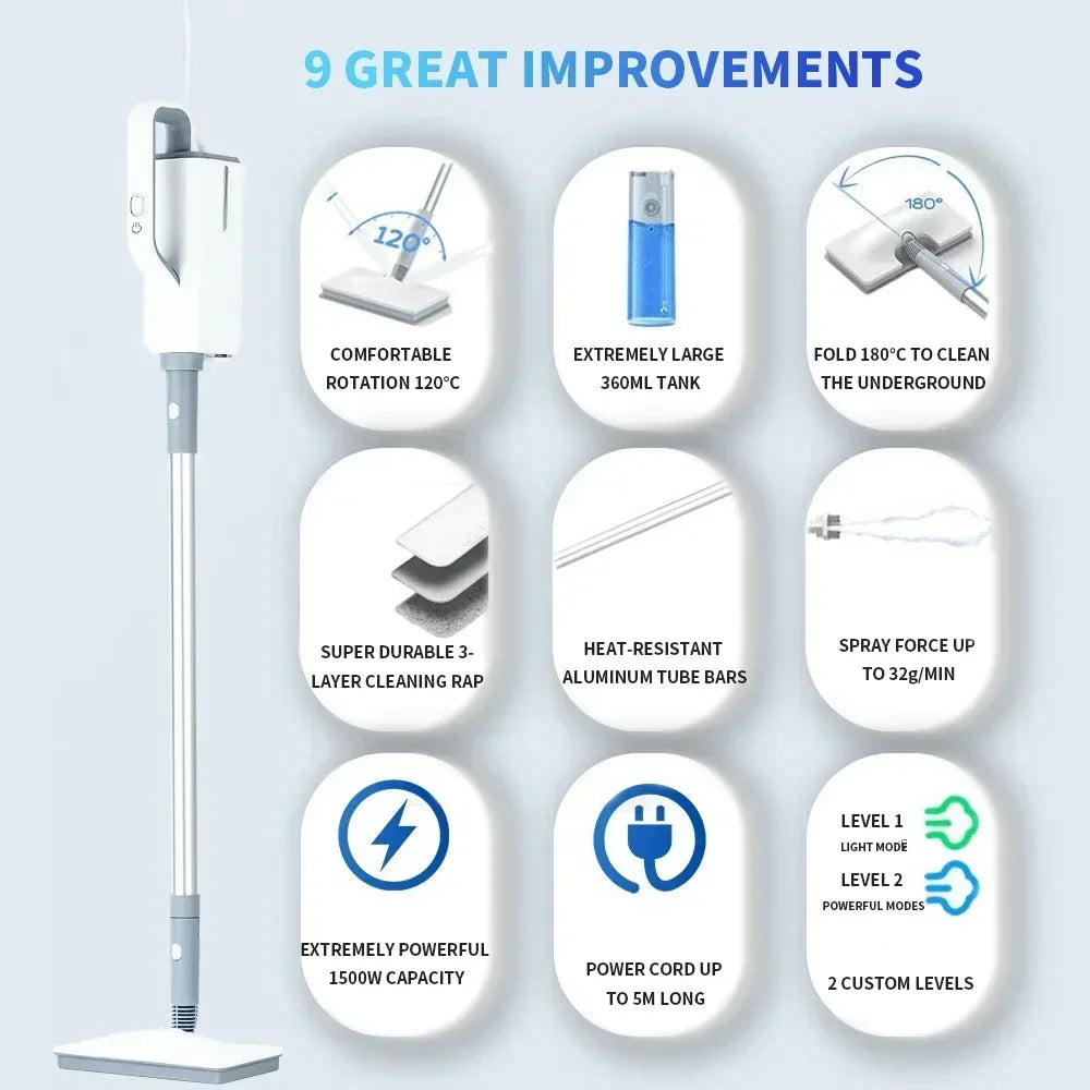 Rechargeable Steam Mop with 3 m Cord & Accessories