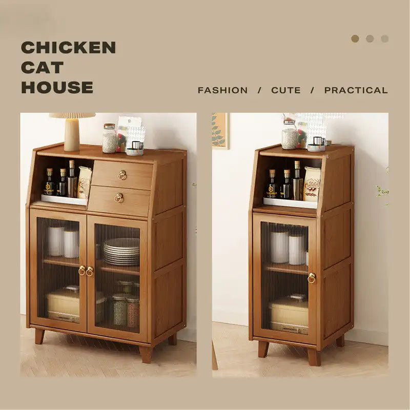 Bamboo Sideboard Cupboard with Clear Acrylic Doors – Bathroom, Kitchen or Vanity Use