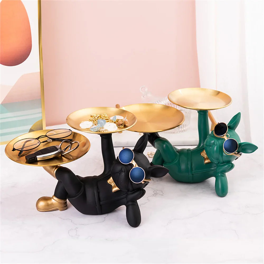 Dog Figurine with Storage Tray – Resin Home Decor Sculpture