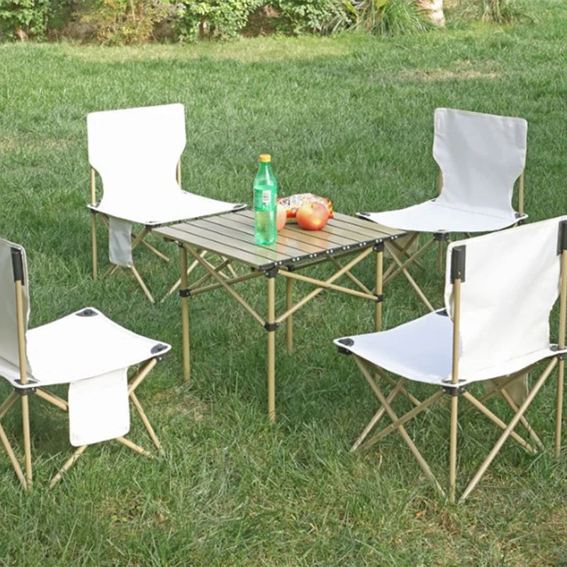 Foldable Outdoor Camping Table with Storage Shelf Golden