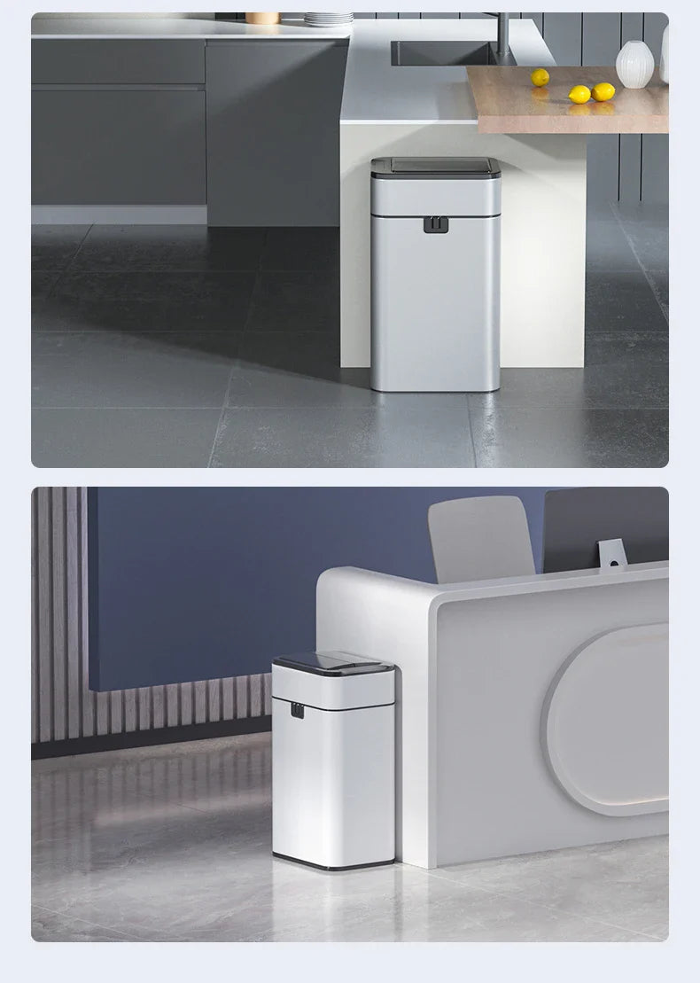 15L Smart White Trash Bin with Automatic Lid