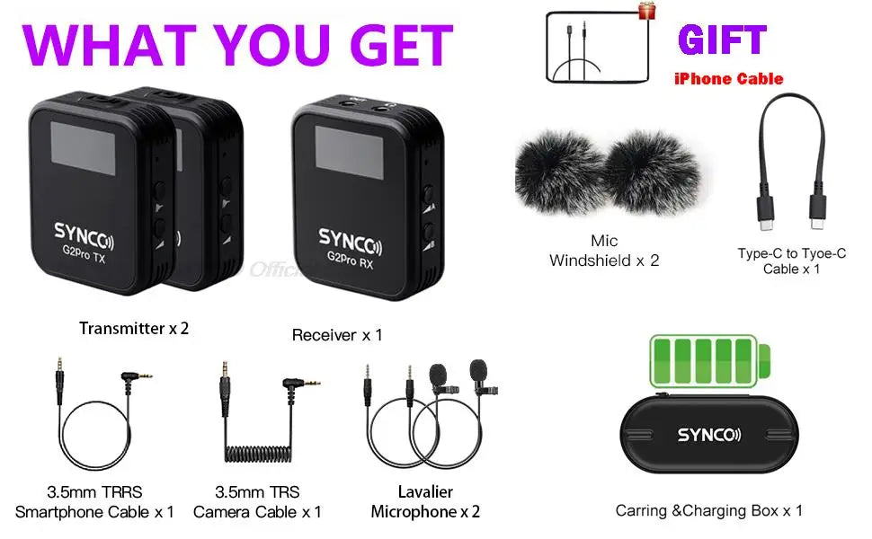2-Transmitter Lavalier Mic with Real-Time Monitoring & Charging