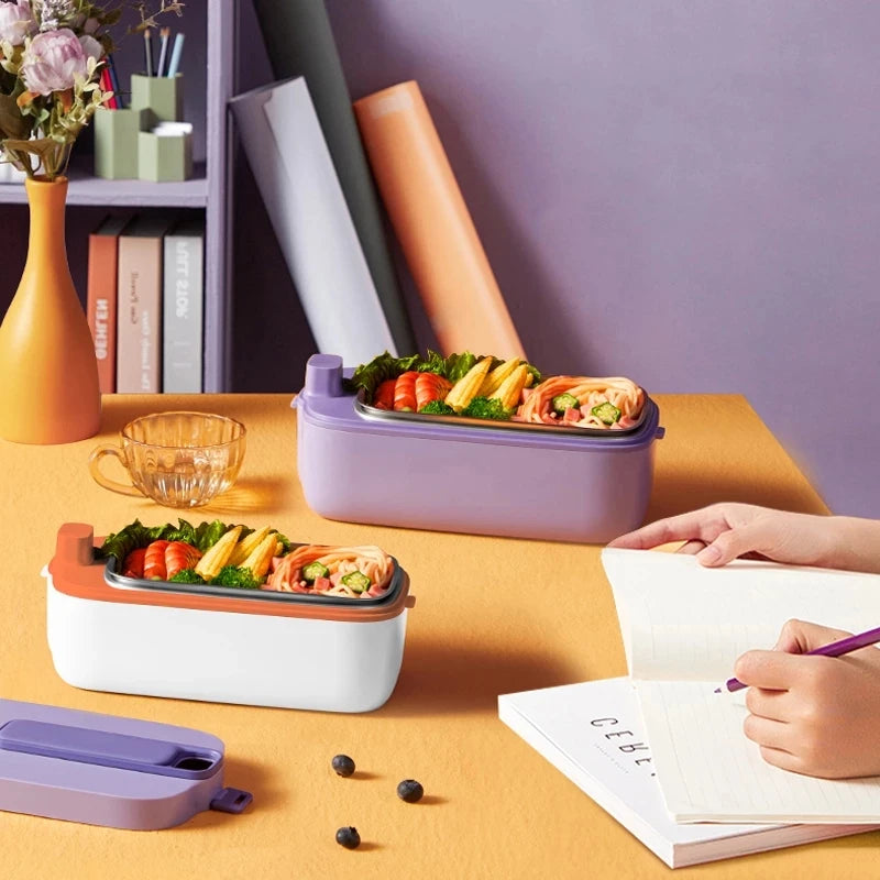 1L Portable Electric Lunch Box with Stainless Steel Liner and Wireless Food Warmer