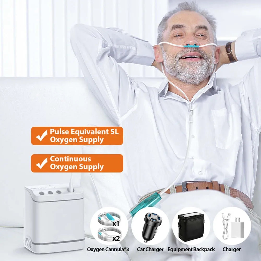 5L Portable Rechargeable Oxygen Concentrator with Travel Bag Dual Mode, Quiet, Long Battery Life