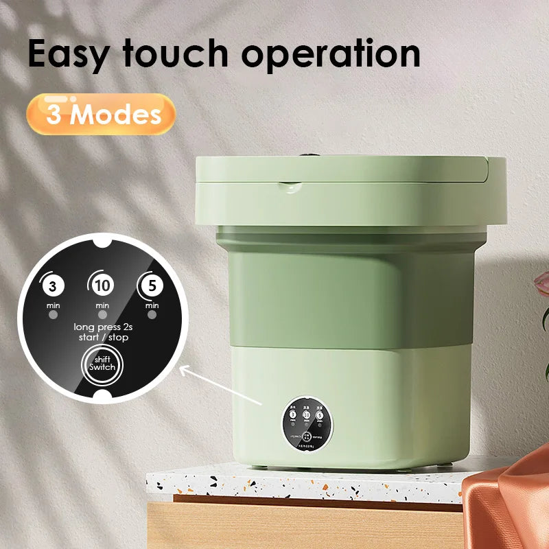 Mini Folding Washing Machine 6L Blue Light Auto-Clean, Spin Basket, Travel-Friendly Pink Design