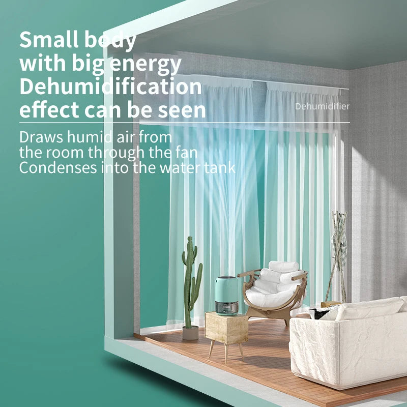 Compact Home Dehumidifier with Air Purification for Bedroom and Indoor Use