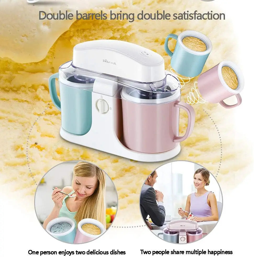Double Barrel Ice Cream Maker with 1L Capacity – Homemade Yogurt & Frozen Dessert Machine