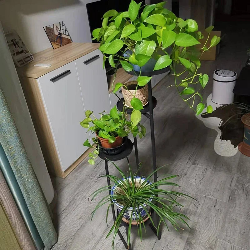 Floor-Standing Iron Plant Shelf 111cm Black Display Rack