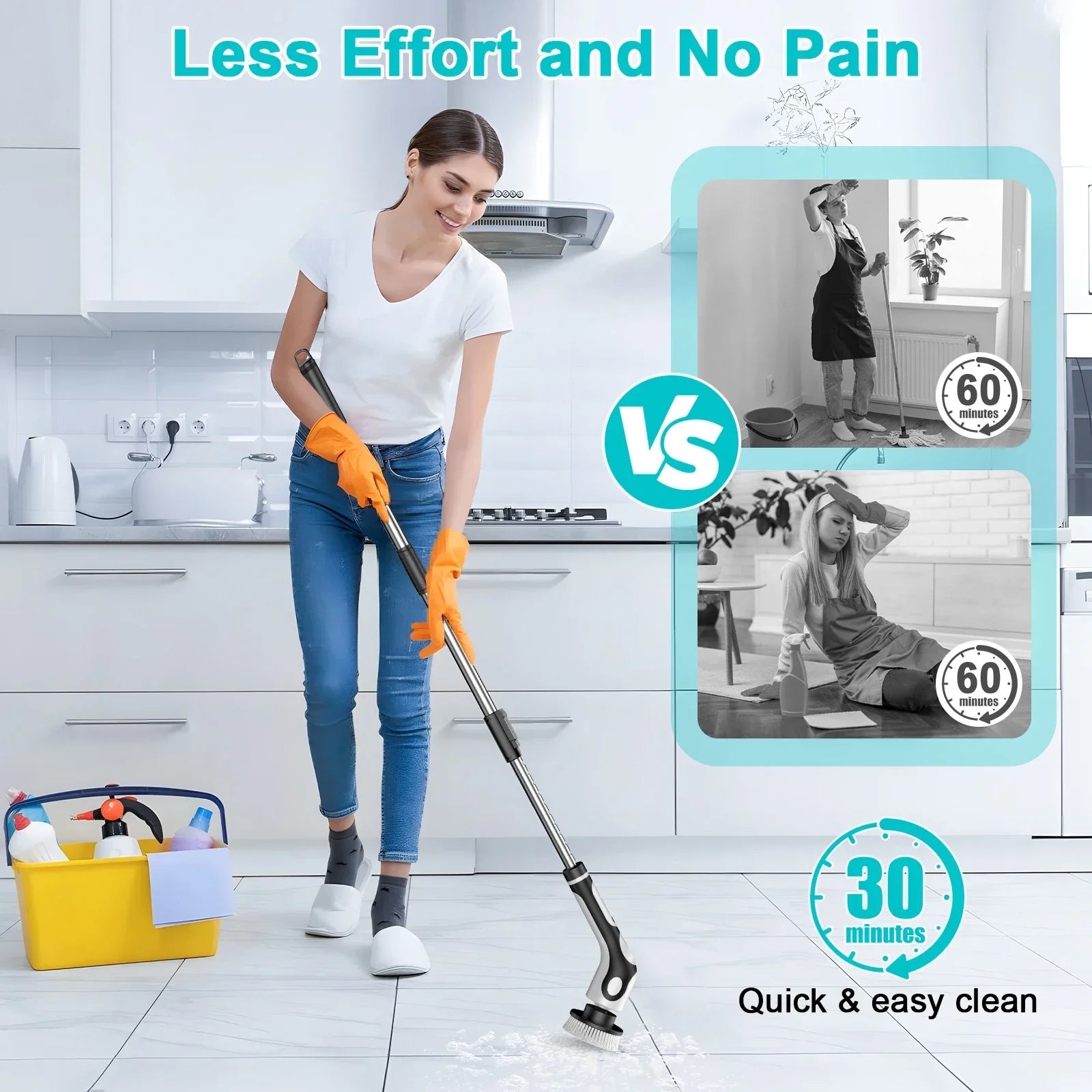 Cordless Bathroom Scrubber with Adjustable Extension Handle