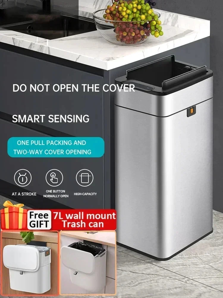 15L Smart White Trash Bin with Automatic Lid