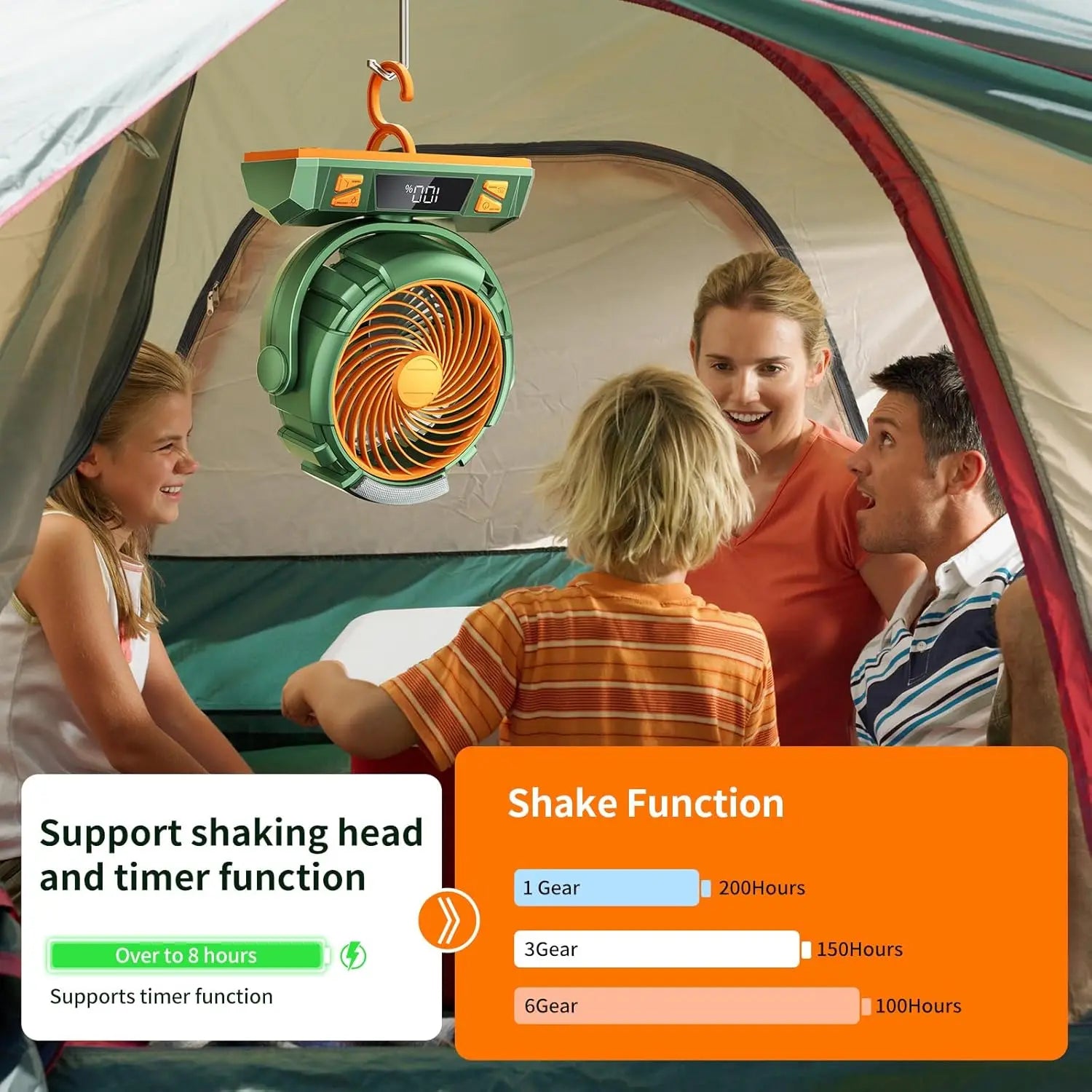 Rechargeable LED Camping Fan with Hook – Portable Tent Fan & Light for Outdoor Use