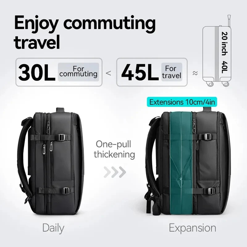 Expandable 45L Anti-Theft Backpack for Work and Travel