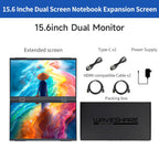 15.6" Dual-Screen Foldable IPS Monitor, Dual 1080p