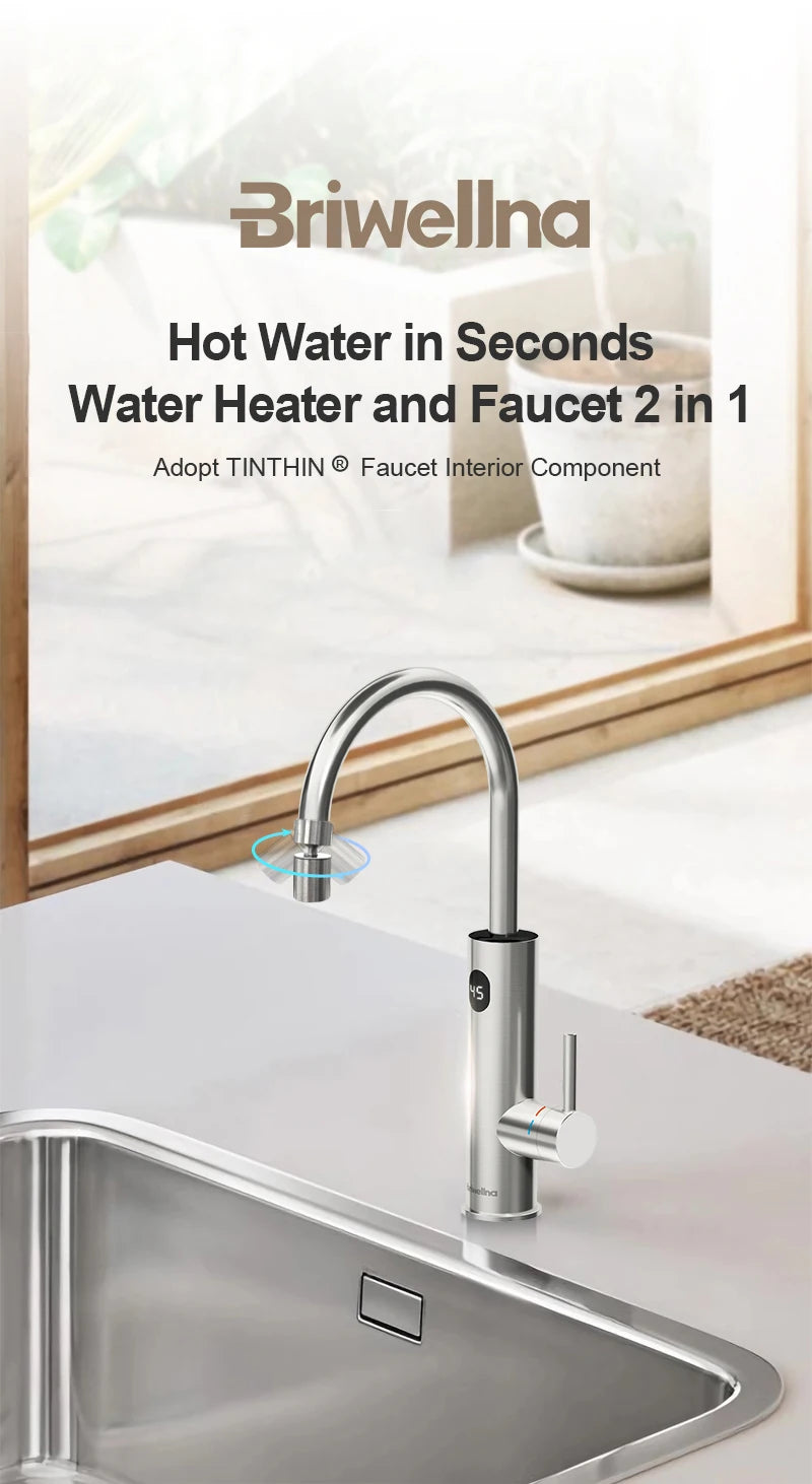 2-in-1 Stainless Steel Electric Water Tap with Instant Heating & Temperature Display