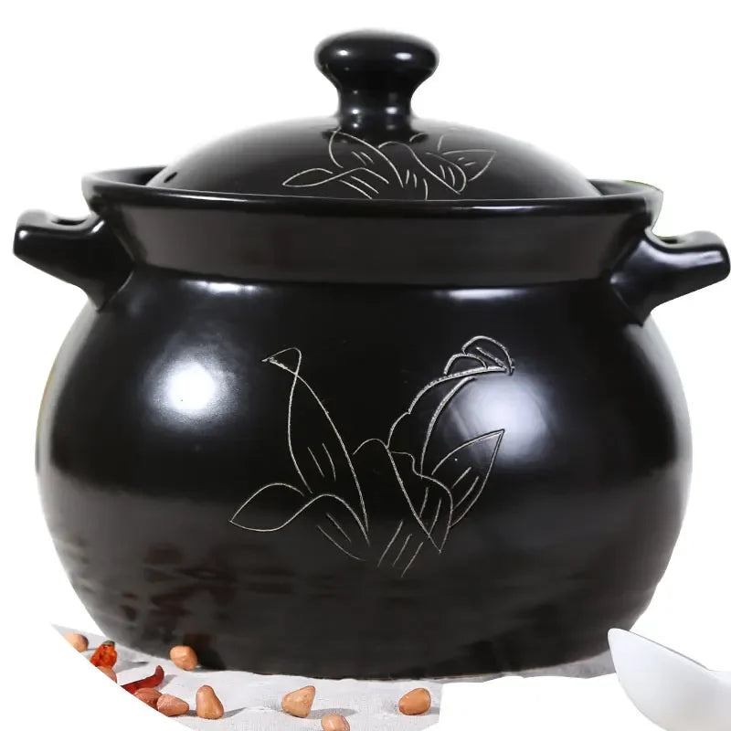 2.9L Black Ceramic Casserole Pot with Lid Gas Safe