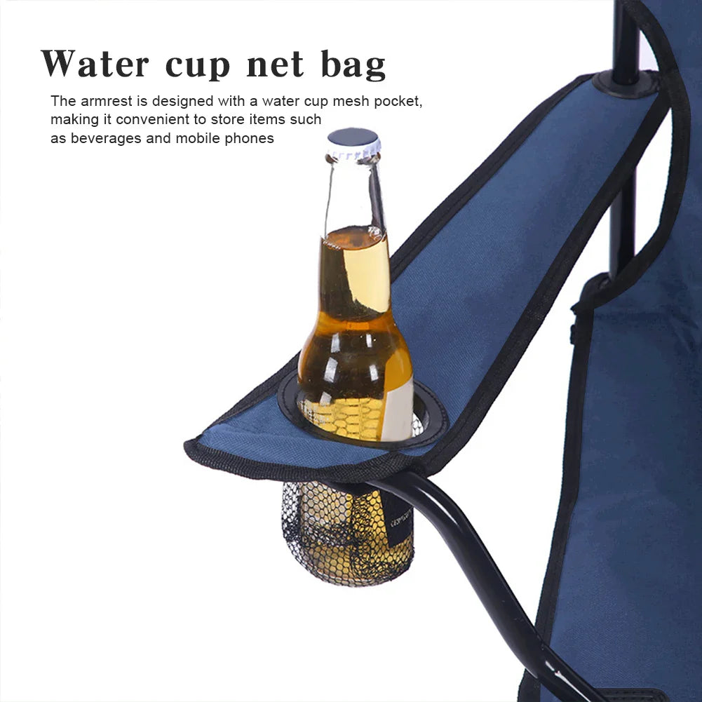 Portable Folding Camping Chair with Armrest & Carry Bag – Blue