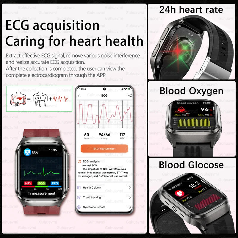 2.06" AMOLED Smart Watch with ECG, Temp & SpO2 Blue Air Pump Strap, IP68, 12-Day Battery