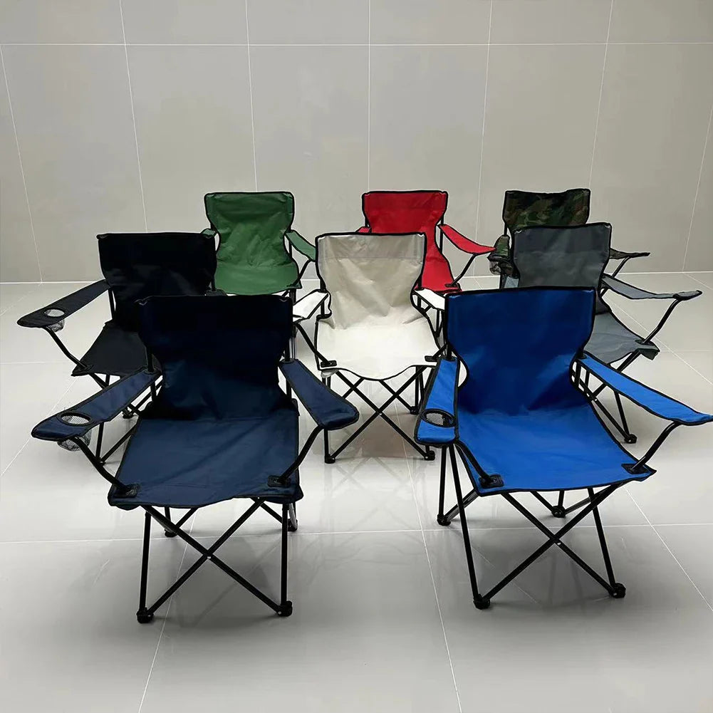 Portable Folding Camping Chair with Armrest & Carry Bag – Blue