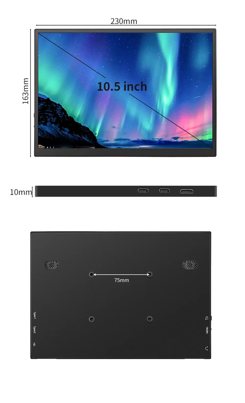 10.5 Inch Portable Monitor 1280P Second Screen for Laptop