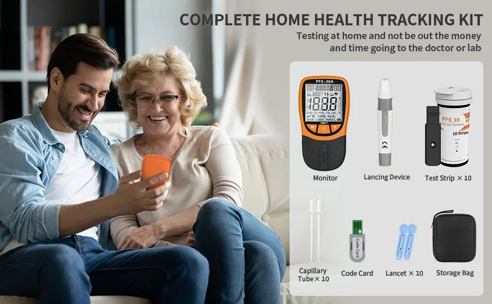5-in-1 Blood Lipid Test Device – Includes 10 Cholesterol Strips for Rapid Home Monitoring