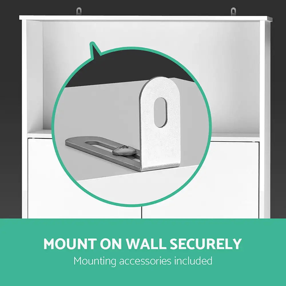 Over Toilet Storage Cabinet – White MDF Bathroom Shelf with Cupboard & Open Shelves