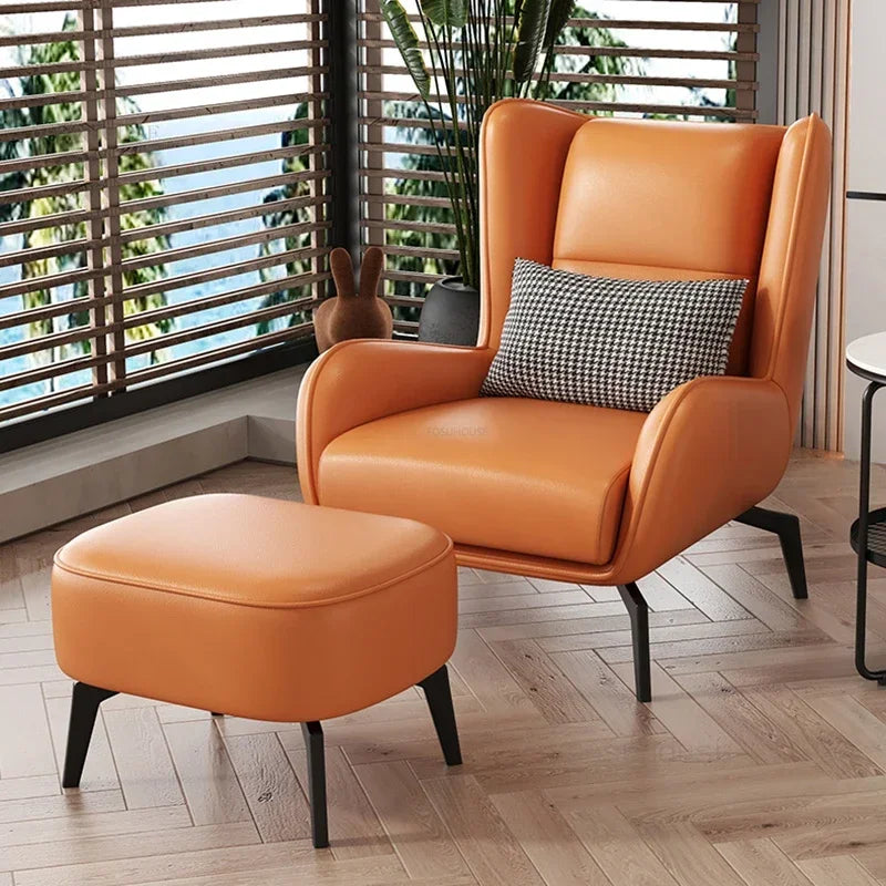 Italian Style Leisure Chair Fabric Recliner Sofa with Armrests, Minimalist Modern Home Furniture