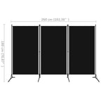 3-Panel Foldable Room Divider – Black Privacy Screen (260x180cm)