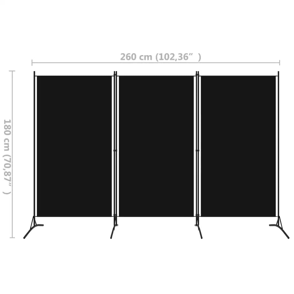 3-Panel Foldable Room Divider – Black Privacy Screen (260x180cm)