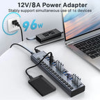 16-Port USB 3.1 Hub with Power and Switches