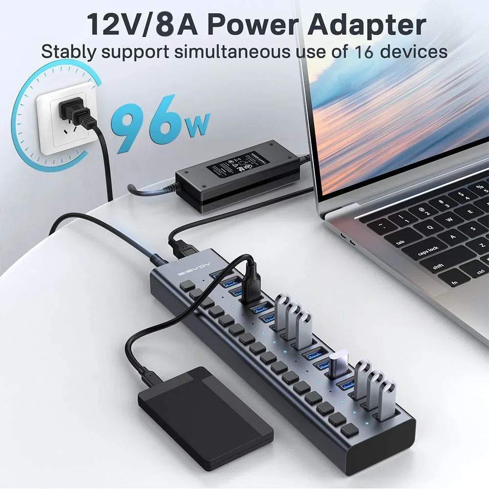 16-Port USB 3.1 Hub with Power and Switches