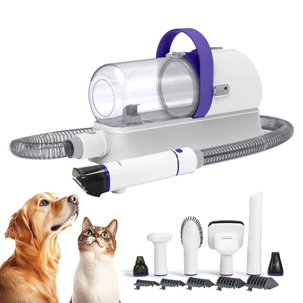 4-in-1 Purple Pet Grooming Vacuum with Deshedding Tool