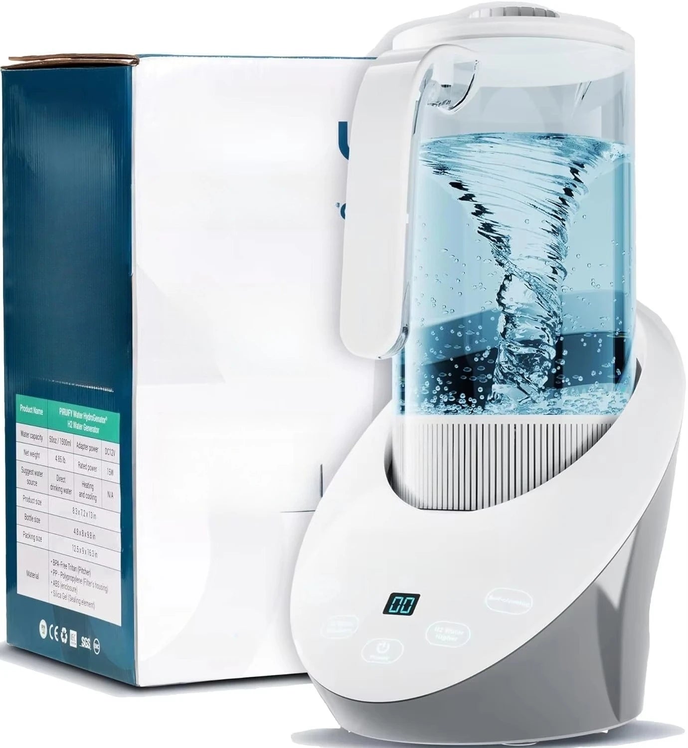 1.6L Rechargeable Hydrogen-Rich Water Jug with Filter & Ion Technology