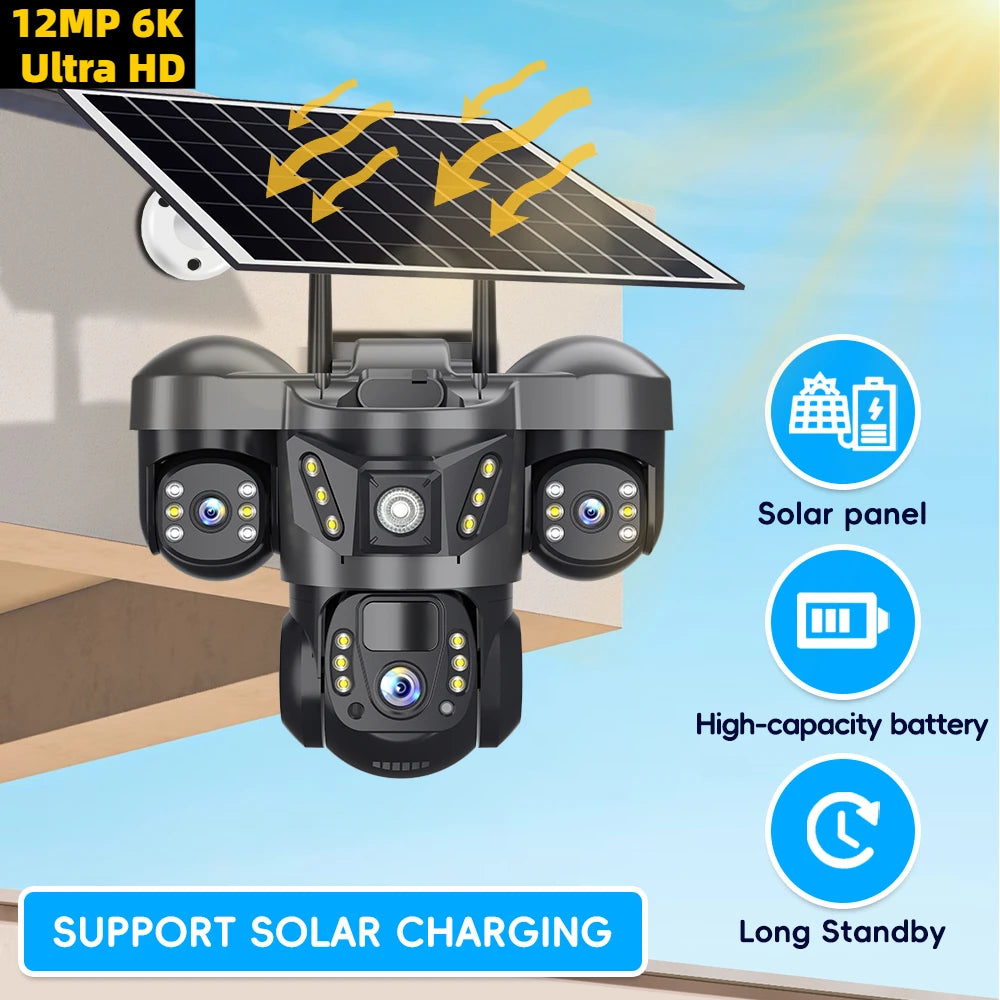 12MP 6K Solar 4G PTZ Camera with Triple Lens, Night Vision & 32GB Storage
