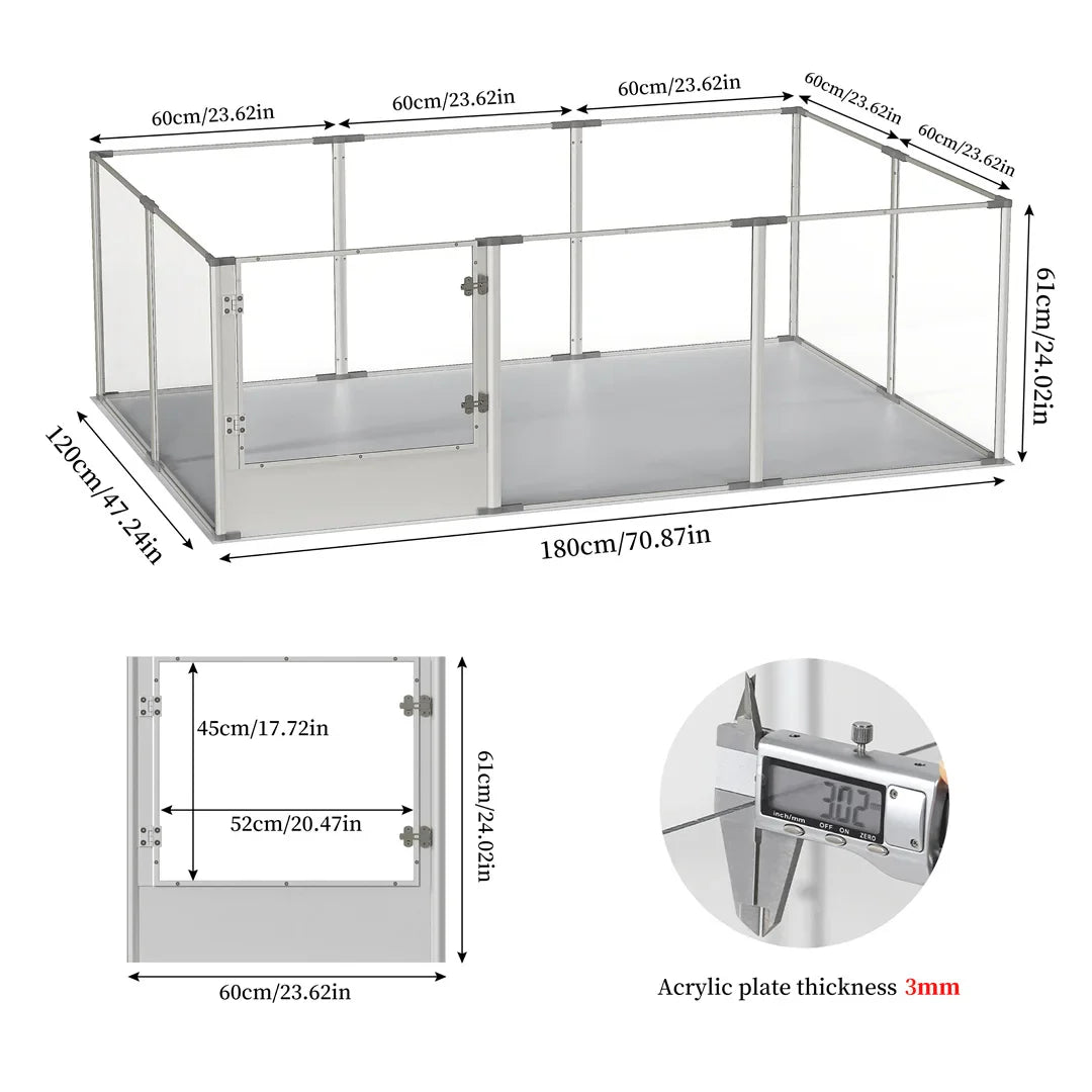 10-Panel Clear Acrylic Dog Playpen with Waterproof Pad