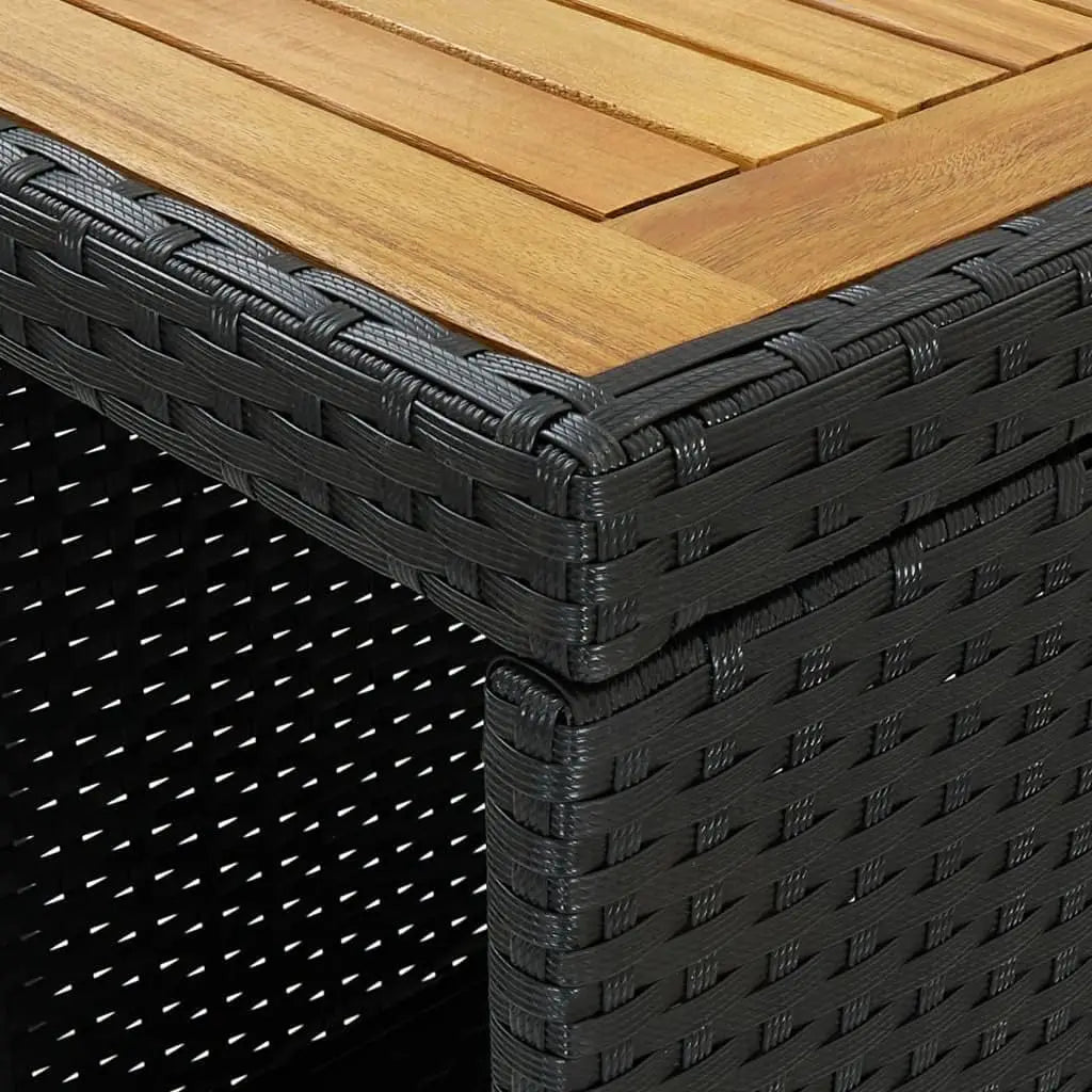 Outdoor Bar Table with 3-Tier Storage Rack – Black Rattan & Acacia Wood Top