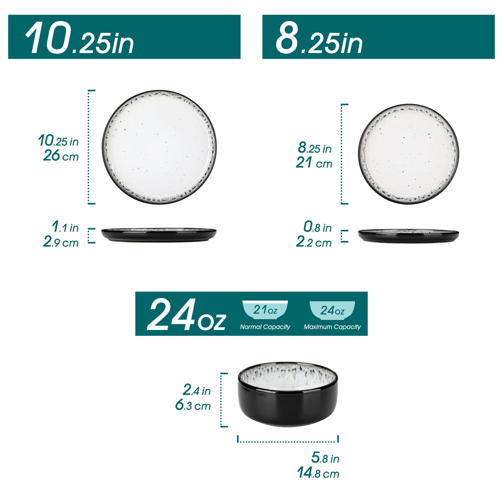 18-Piece Ceramic Dinnerware Set Black & White Plates and Bowls for 6 People