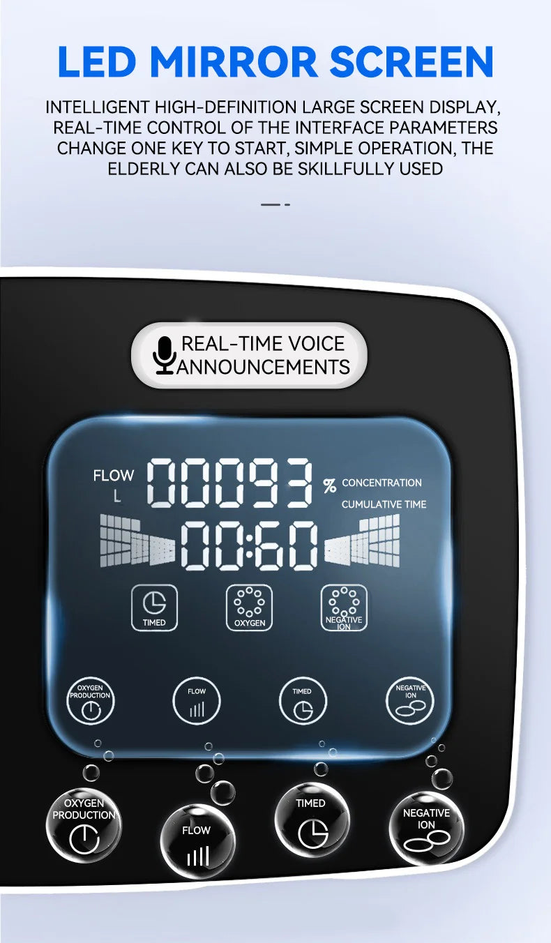 1L–8L Home Oxygen Concentrator with Touch Screen & Adjustable Flow – Quiet & Portable