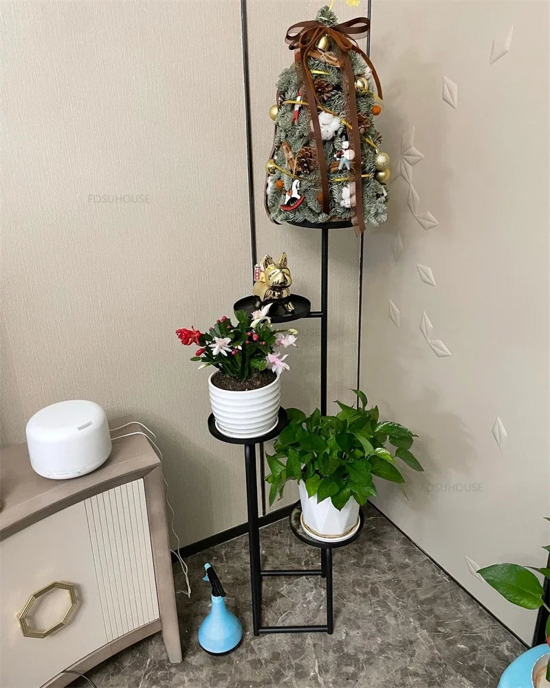 Floor-Standing Iron Plant Shelf 111cm Black Display Rack