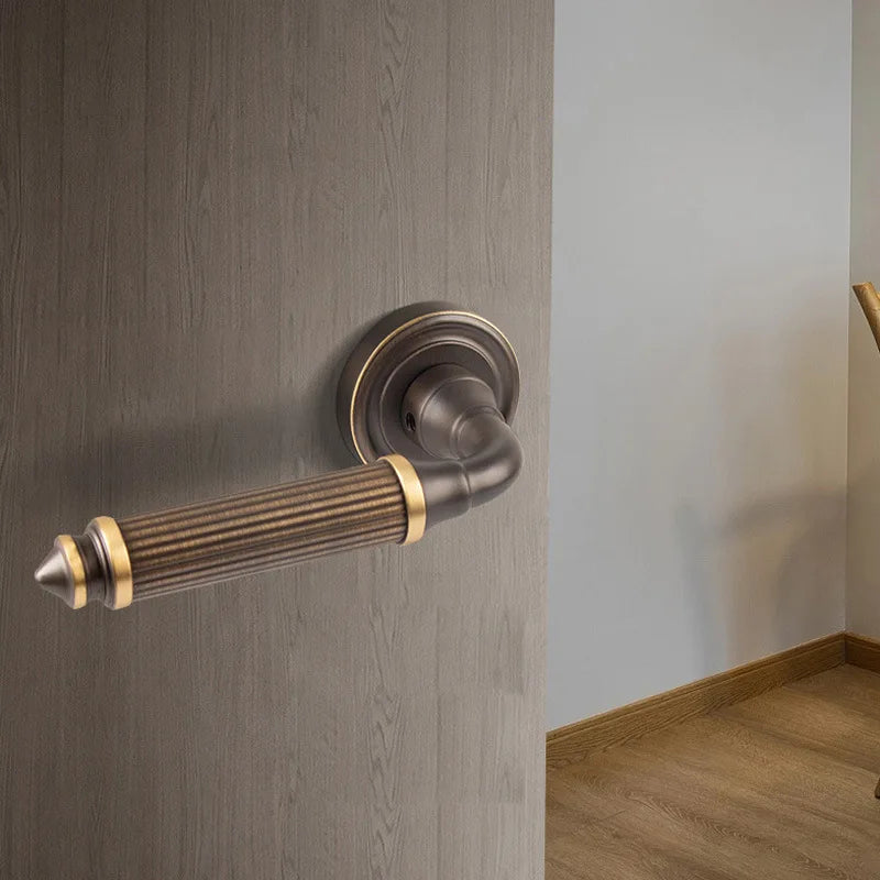 Brass Bathroom Lock Handle, Striped Design, No Ring