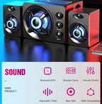 Portable Bluetooth 5.0 Home Theater Speakers with Subwoofer, Adjustable Bass & Colorful LED Lights