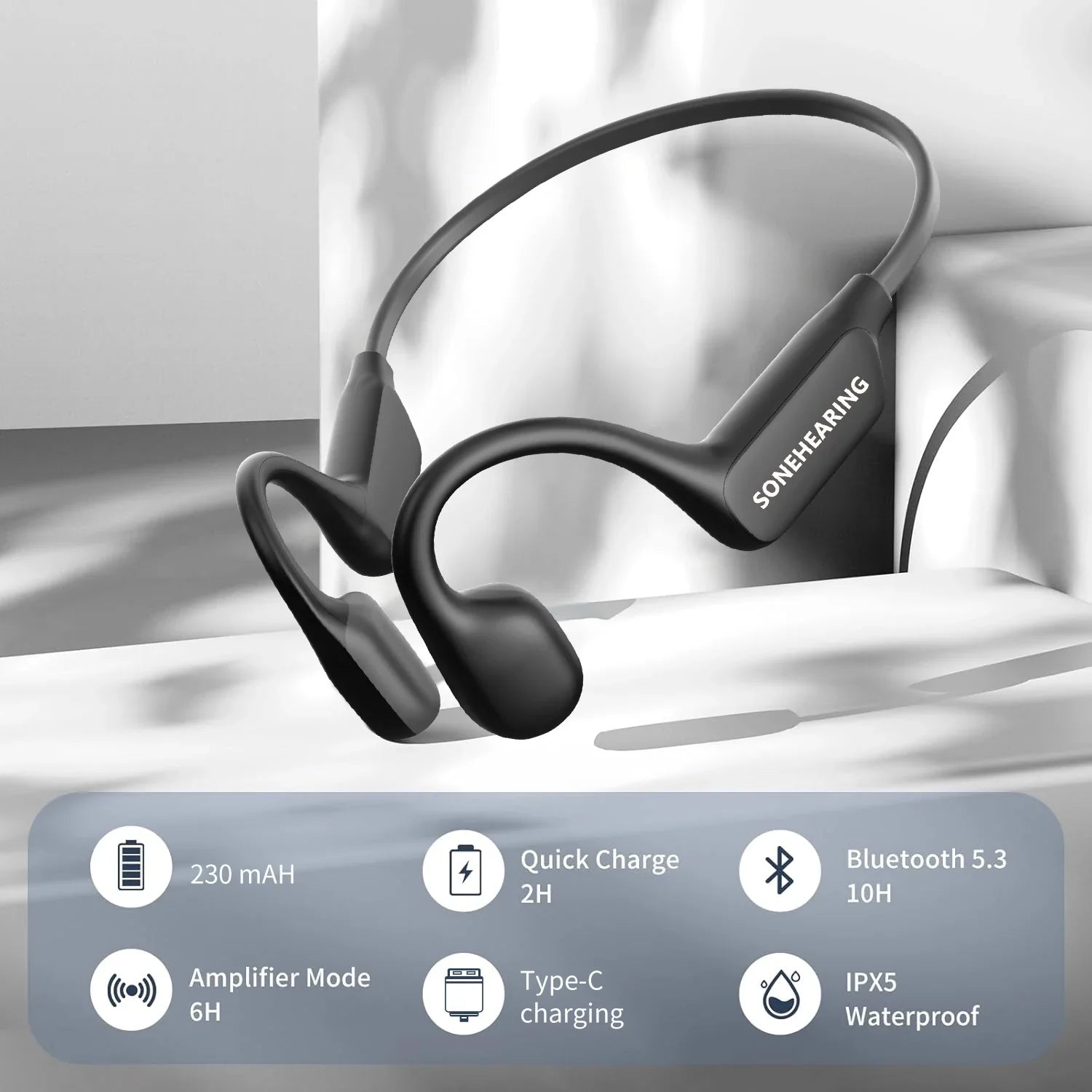 Bluetooth Hearing Aid with Voice Prompts & Music Playback