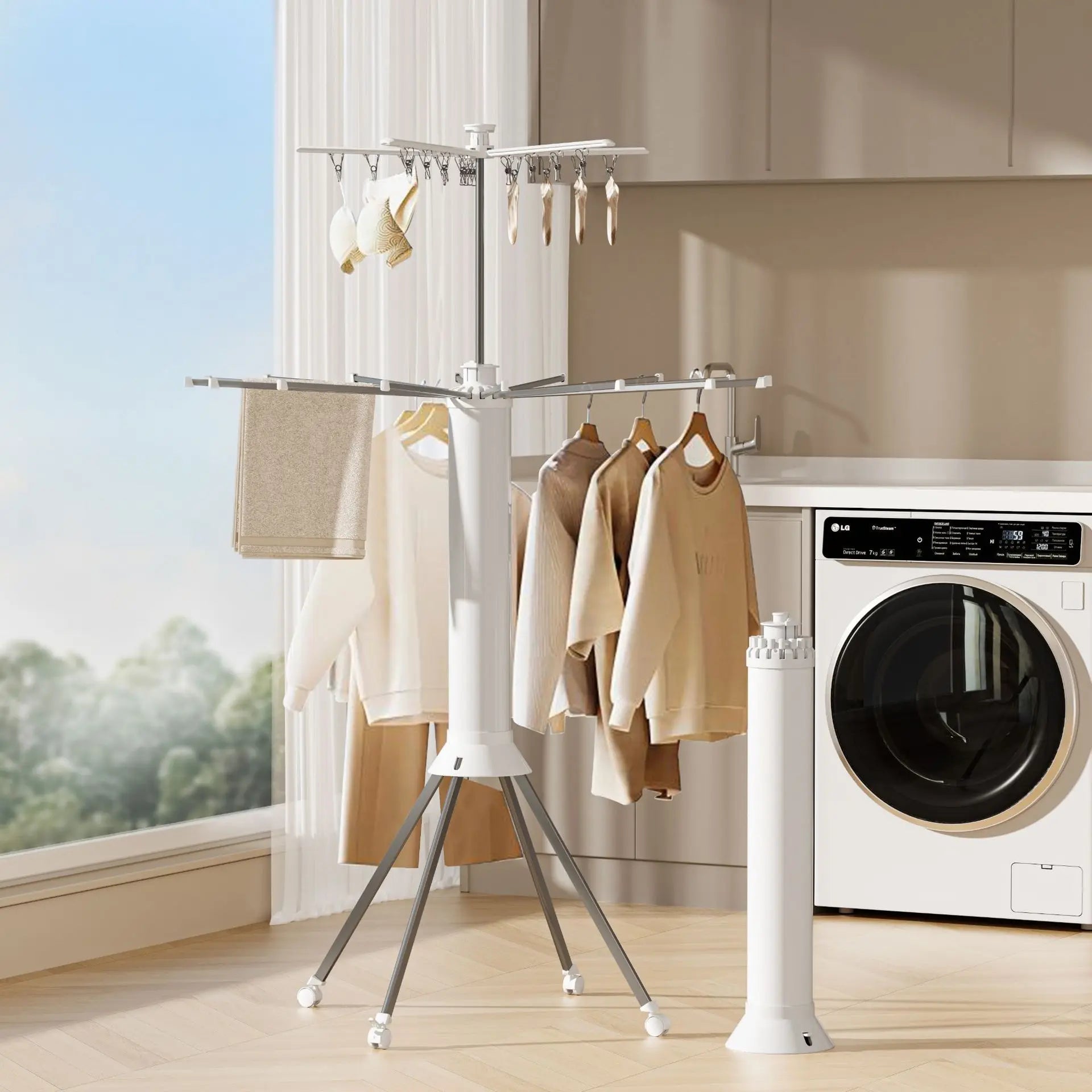 Portable Folding Clothes Drying Rack 16 Arm Rotating Design for Indoor & Outdoor Use