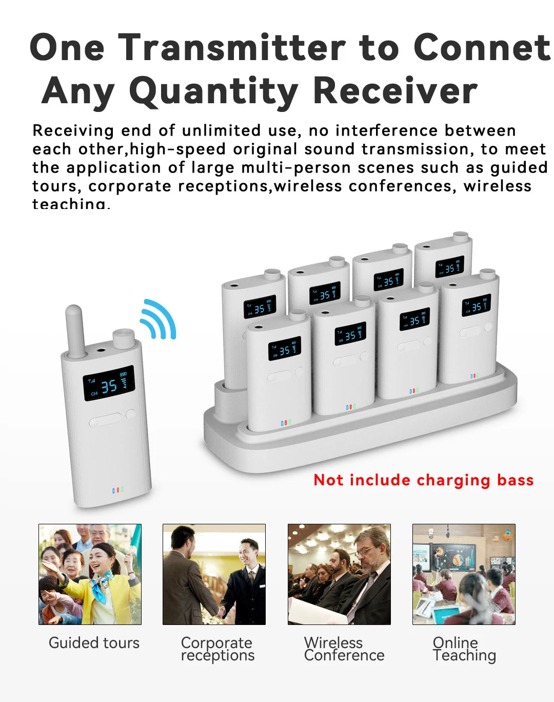 11-Person Wireless Tour Guide System 1TX 10RX Portable Audio